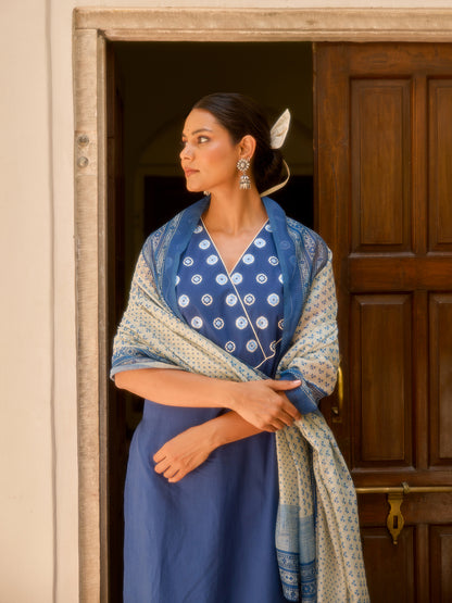 Women's Cotton Embroidered Sleeveless Kurta Set with Dupatta