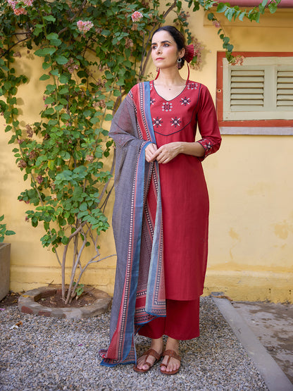 Women's Cotton Embroidered Kurta Set with Dupatta