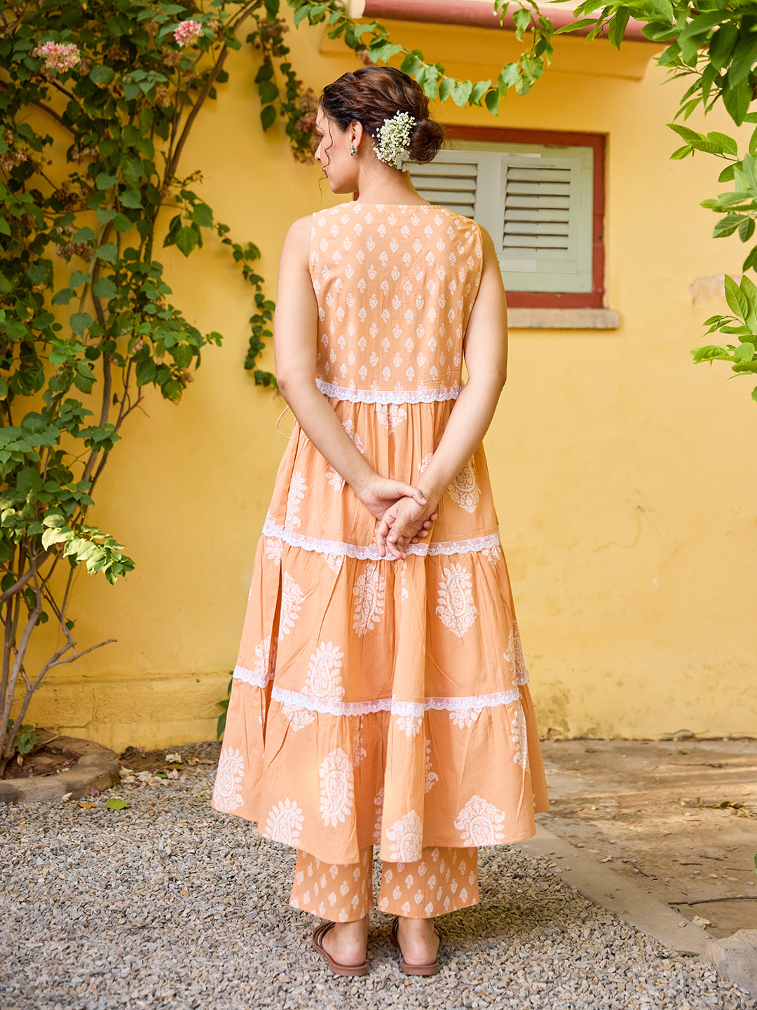 Women's Cotton Angrakha Tiered Kurta Set