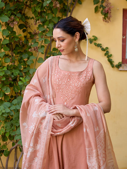 Women's Embroidered Sleeveless Anarkali Set with Dupatta