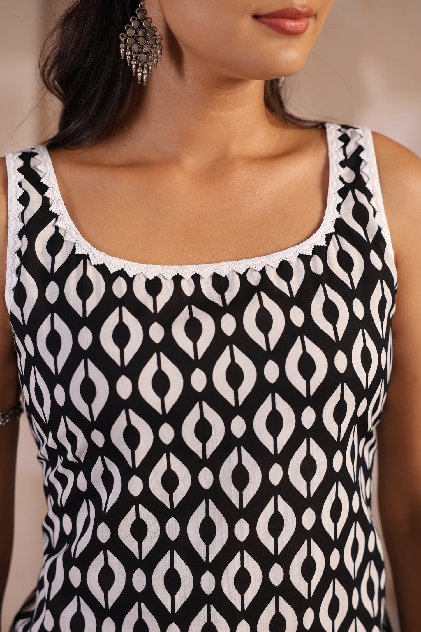Women's Black and White Corset Kurta Set