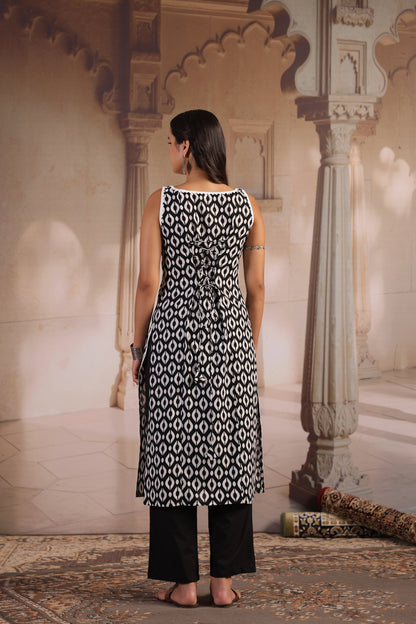 Women's Black and White Corset Kurta Set
