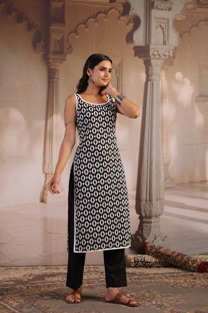 Women's Black and White Corset Kurta Set