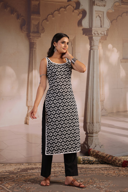 Women's Black and White Corset Kurta Set