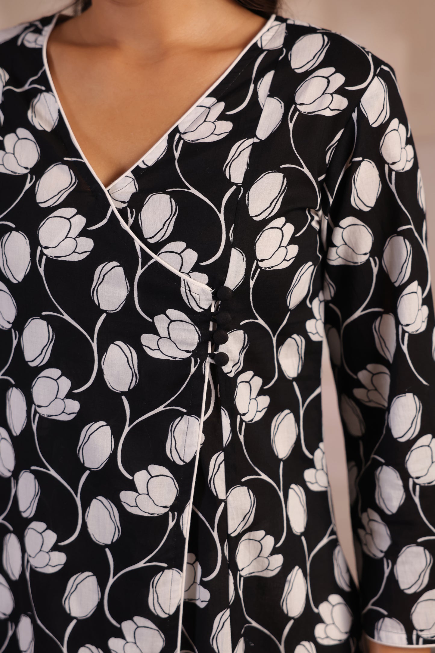 Women's Black and White Angrakha Kurta Set