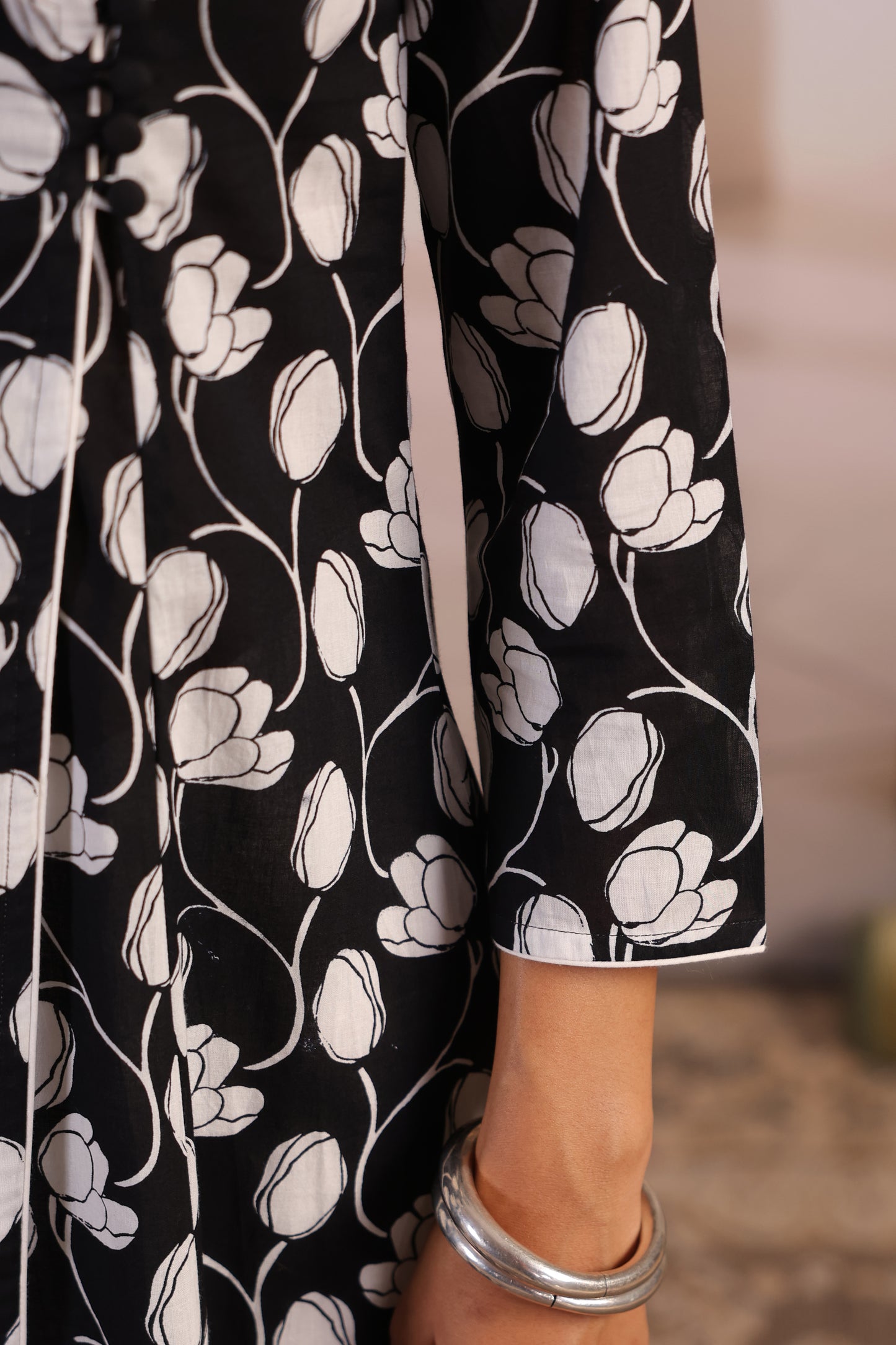 Women's Black and White Angrakha Kurta Set
