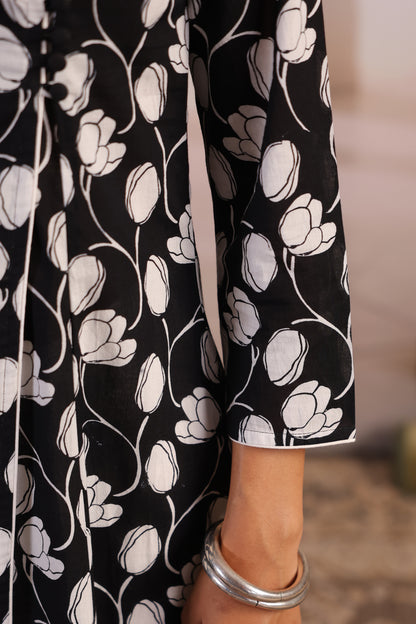 Women's Black and White Angrakha Kurta Set