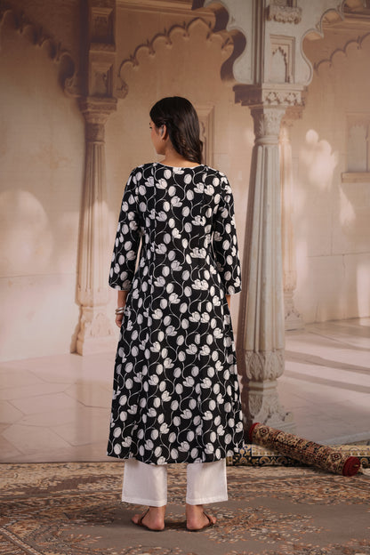 Women's Black and White Angrakha Kurta Set
