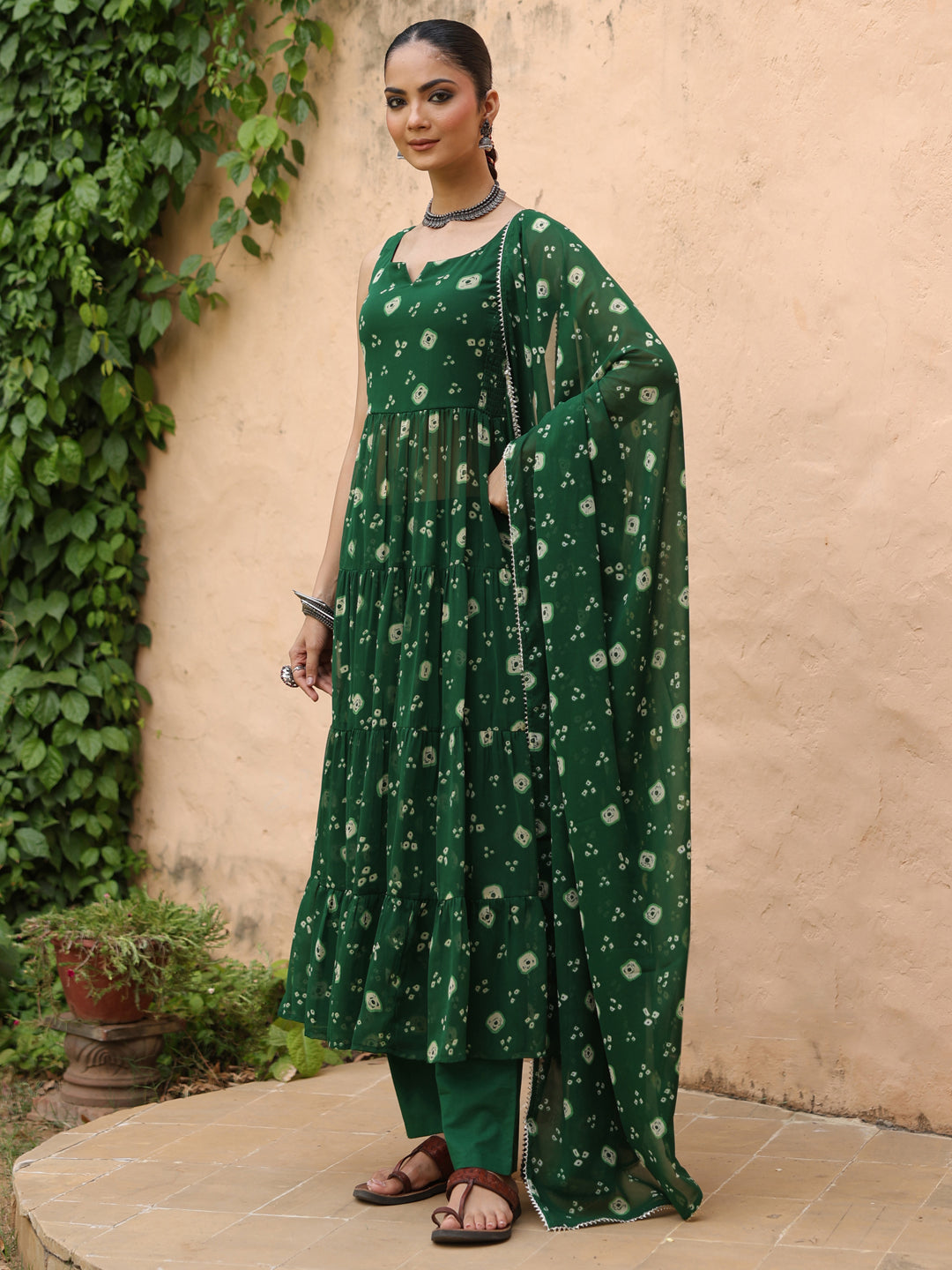 Women's Georgette Bandhni Anarkali Set