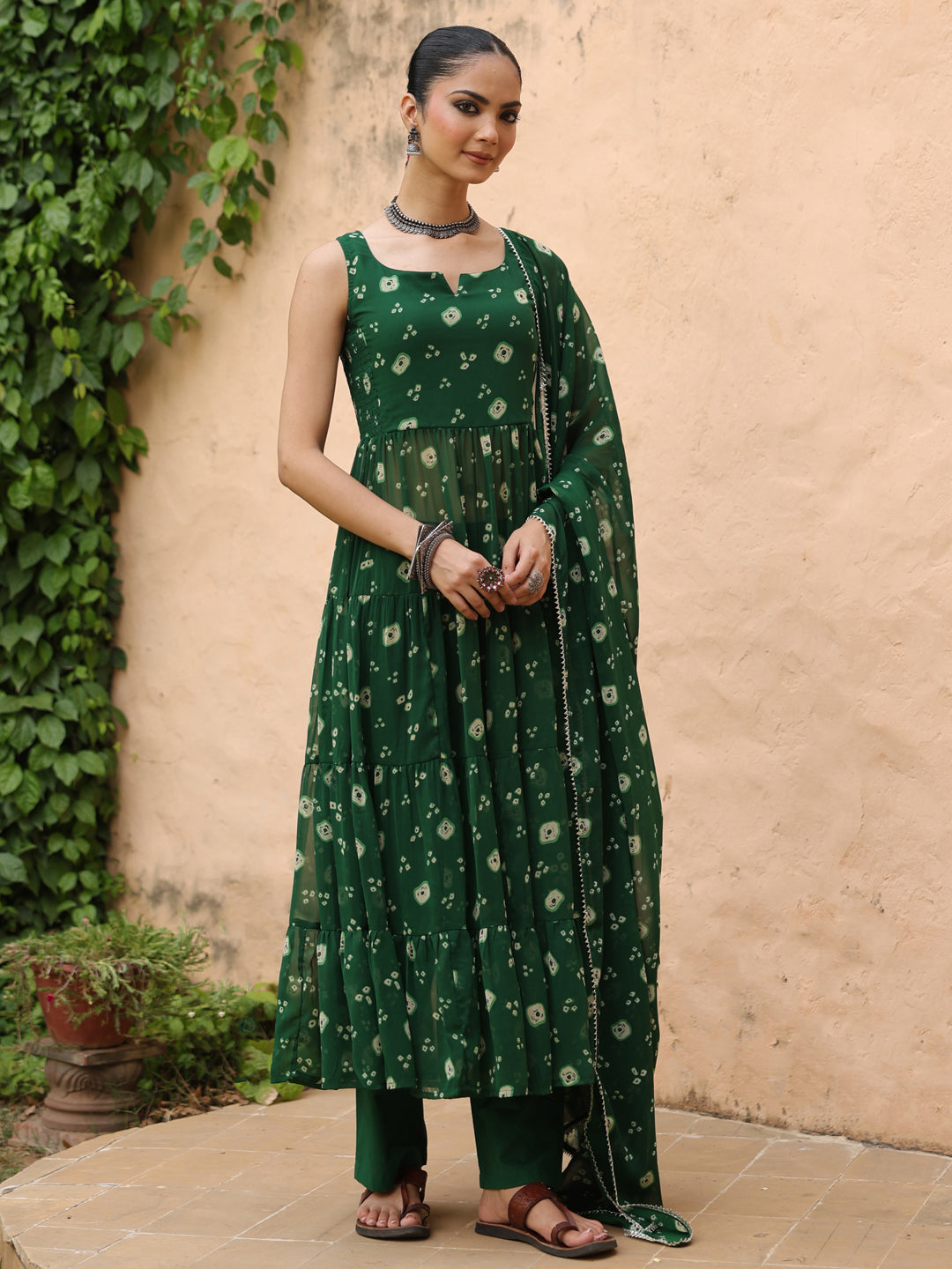 Women's Georgette Bandhni Anarkali Set