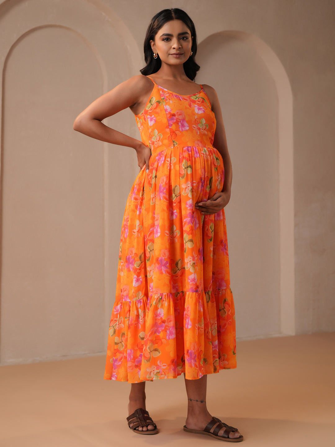 Buy Women's Orange Maternity Dress Online in India Buy Women's Orange Maternity Dress Online in India