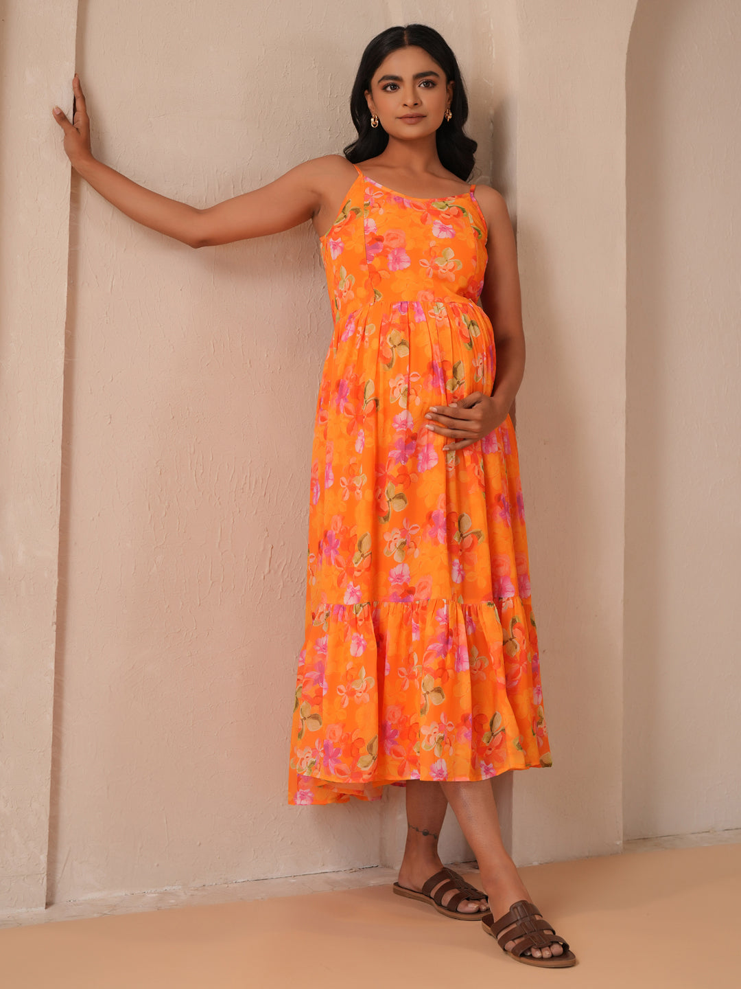 Buy Women's Orange Maternity Dress Online in India | Anayna Buy Women's Orange Maternity Dress Online in India | Anayna