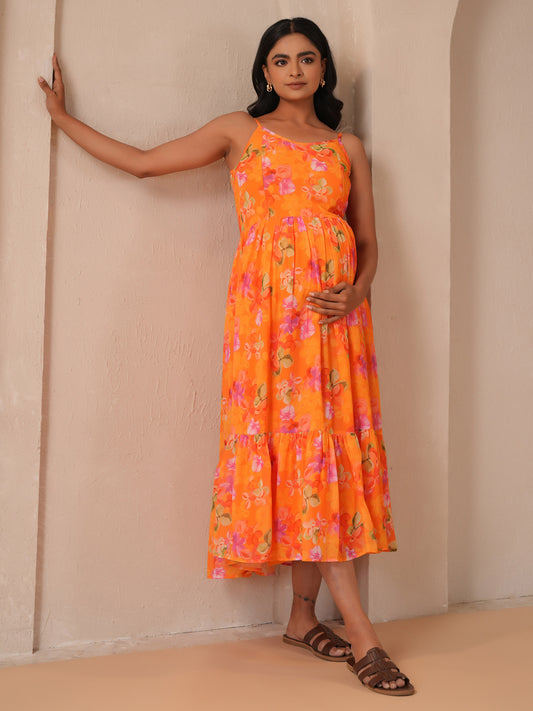 Women's Orange Maternity Dress