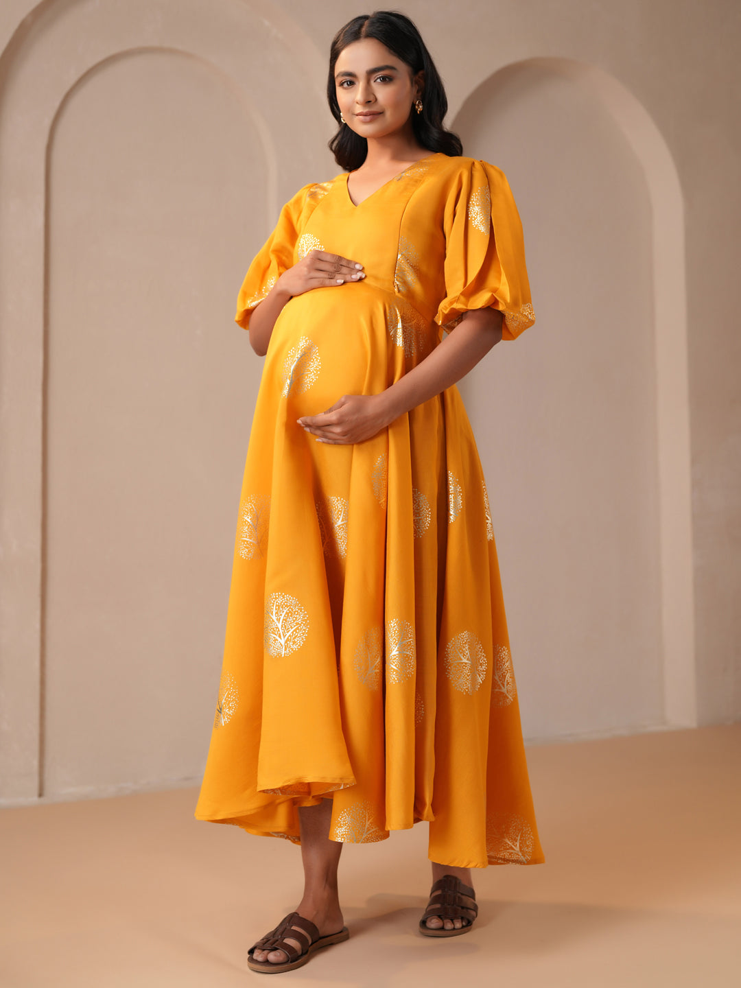 Buy Women's Yellow Silk Maternity Dress Online in India | Anayna Buy Women's Yellow Silk Maternity Dress Online in India | Anayna