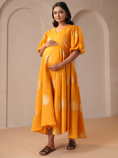 Women's Yellow Silk Maternity Dress