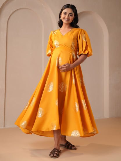 Women's Yellow Silk Maternity Dress