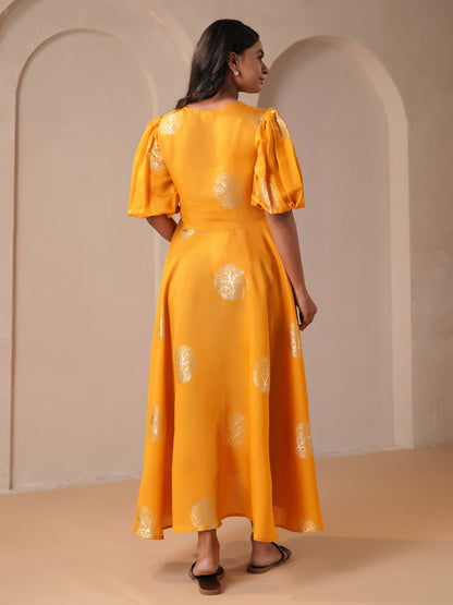 Women's Yellow Silk Maternity Dress