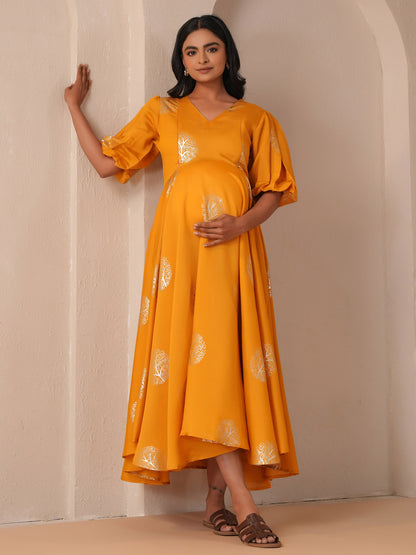 Women's Yellow Silk Maternity Dress