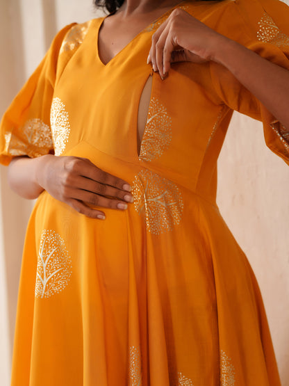 Women's Yellow Silk Maternity Dress