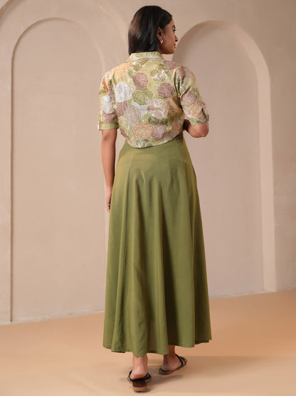 Women's Green Cotton Maternity Dress