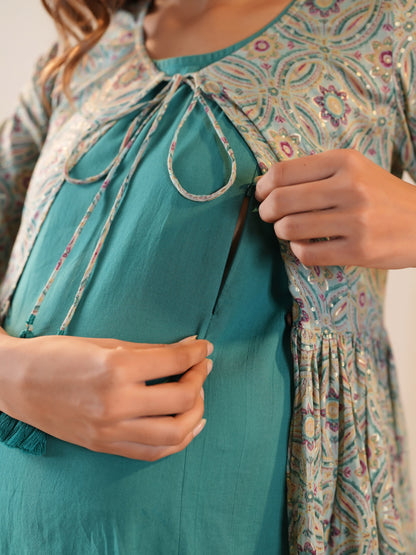 Women's Teal Maternity Dress with Jacket