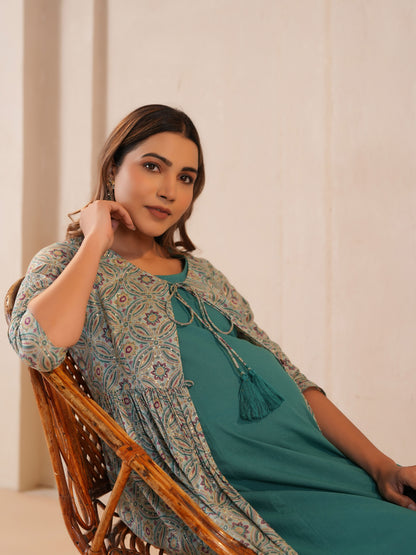 Women's Teal Maternity Dress with Jacket