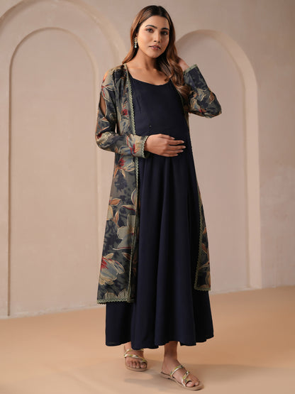 Women's Black Maternity Dress with Cape Jacket