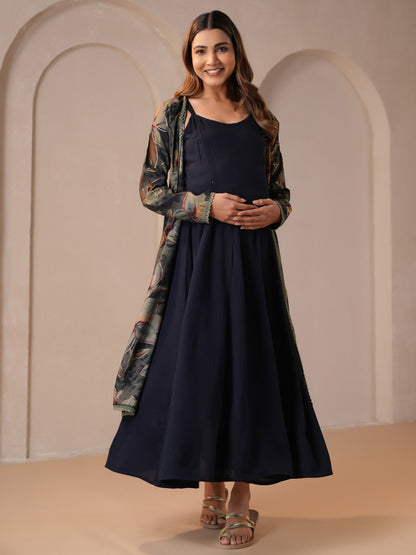 Women's Black Maternity Dress with Cape Jacket