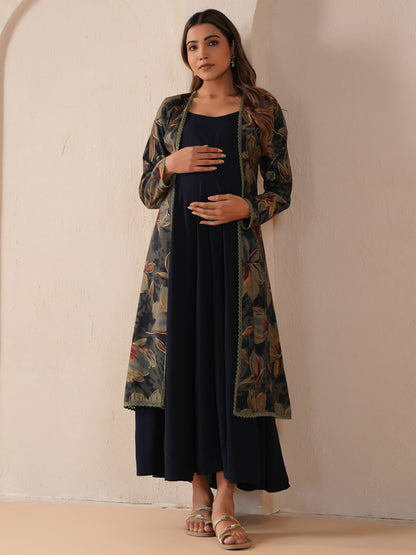Women's Black Maternity Dress with Cape Jacket