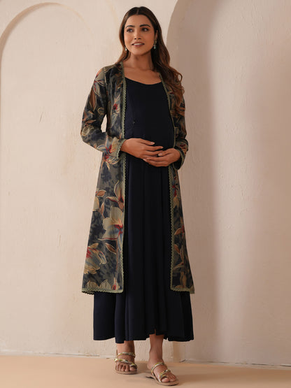 Women's Black Maternity Dress with Cape Jacket