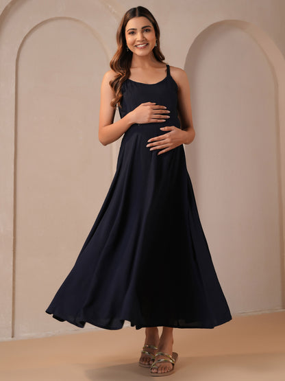 Women's Black Maternity Dress with Cape Jacket