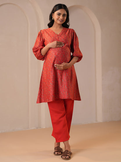 Women's Red Maternity Kurta Sets