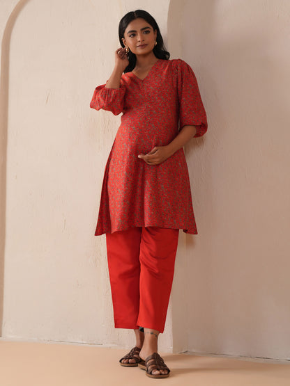Women's Red Maternity Kurta Sets