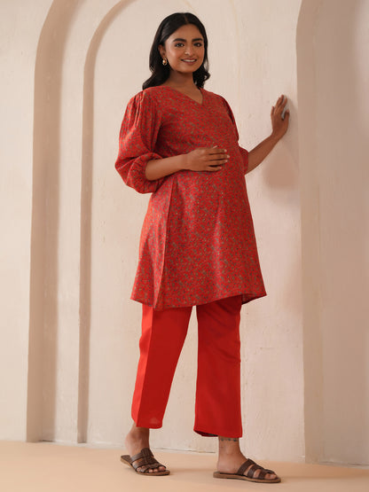 Women's Red Maternity Kurta Sets