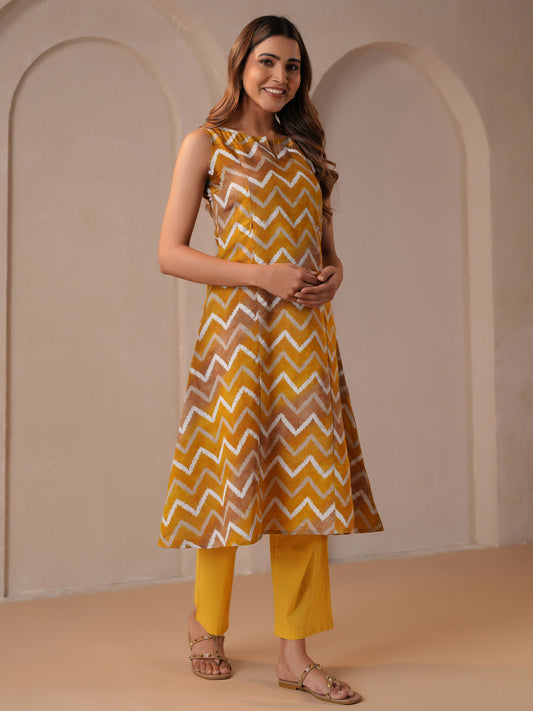 Women's Yellow Pattern Maternity Kurta Sets