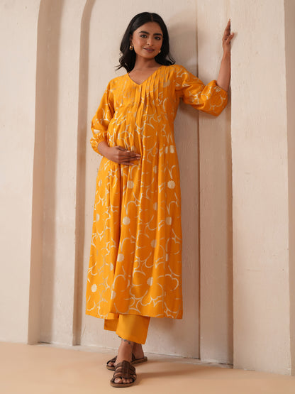 Women's Yellow Maternity Kurta Sets