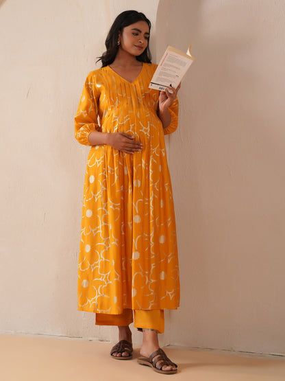 Women's Yellow Maternity Kurta Sets