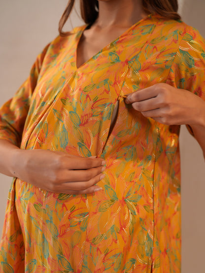 Women's Premium Yellow Silk Feeding Maternity Kurta Pajama Sets