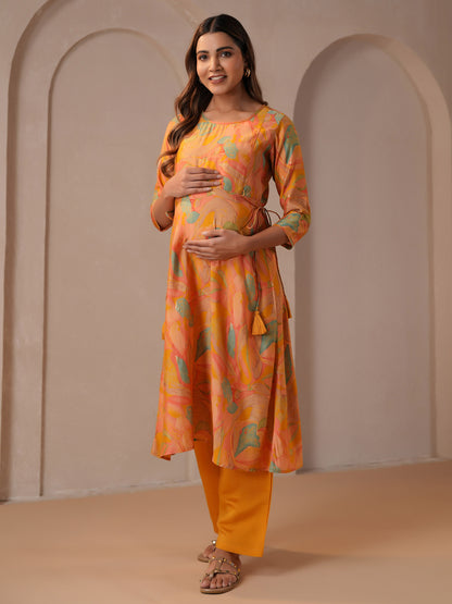 Women's Vibrant Yellow Feeding Maternity Kurta Sets