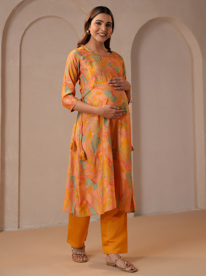 Women's Vibrant Yellow Feeding Maternity Kurta Sets