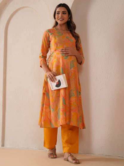 Women's Vibrant Yellow Feeding Maternity Kurta Sets