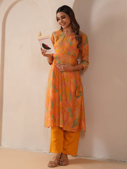 Women's Vibrant Yellow Feeding Maternity Kurta Sets