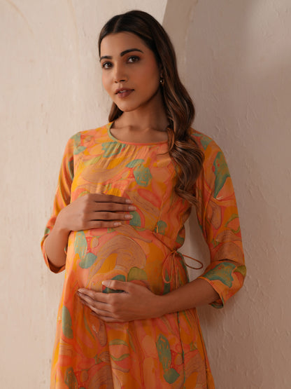 Women's Vibrant Yellow Feeding Maternity Kurta Sets