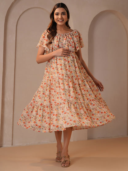 Women's Beige Maternity Dress