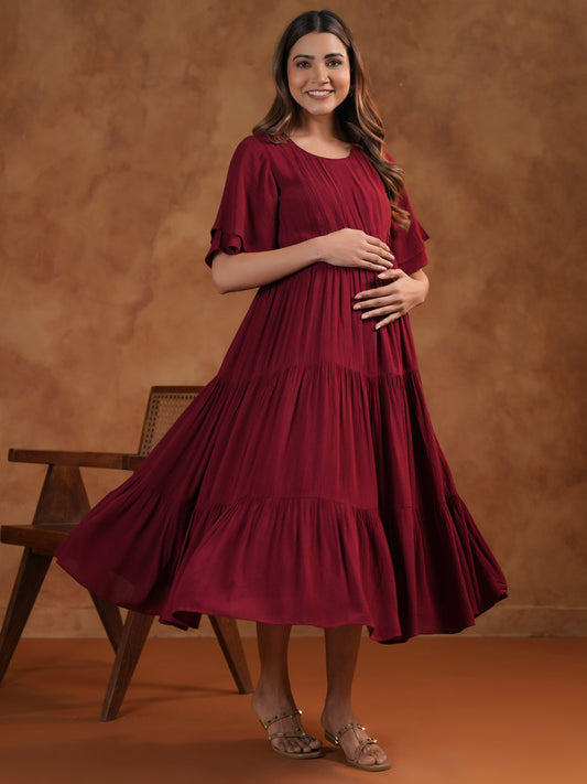 Women's Maroon Maternity Dress