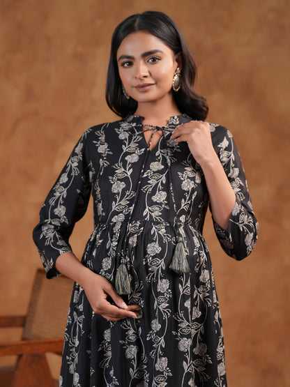 Women's Silk Black Maternity Dress