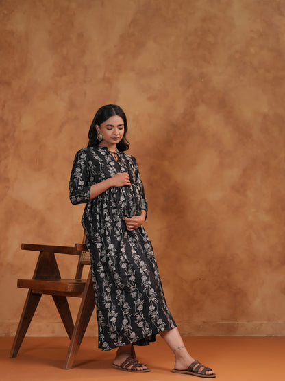 Women's Silk Black Maternity Dress