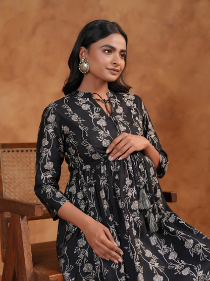 Women's Silk Black Maternity Dress