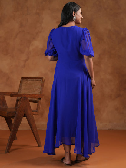 Women's Georgette Blue Maternity Dress