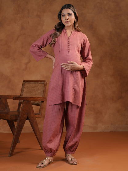 Women's Pink Feeding Maternity Cotton Kurta Sets